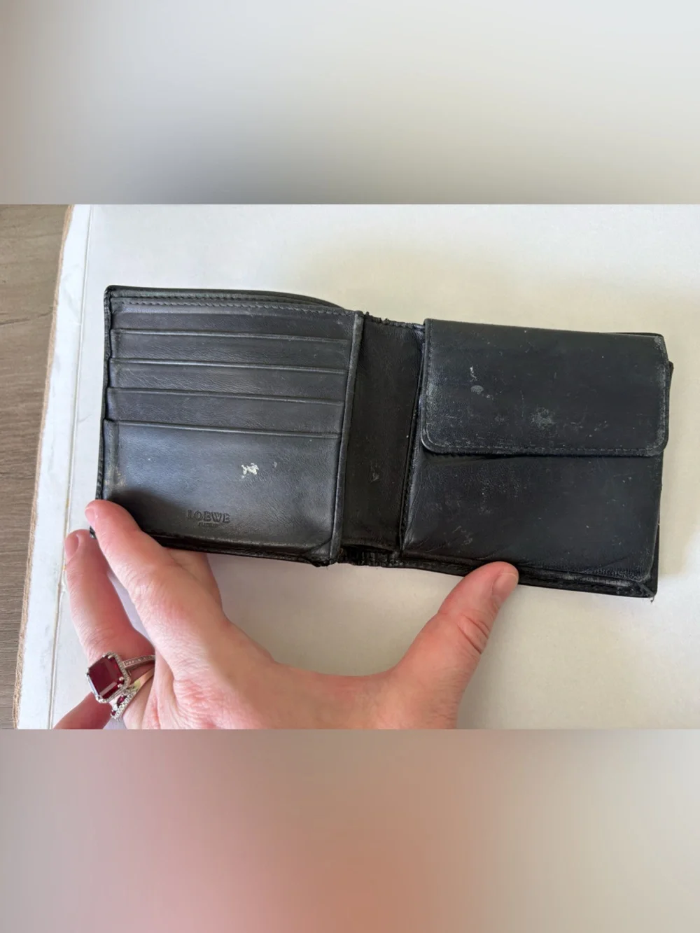 Loewe Vintage Black Leather Bifold Wallet Anagram Logo Made in Madrid Spain